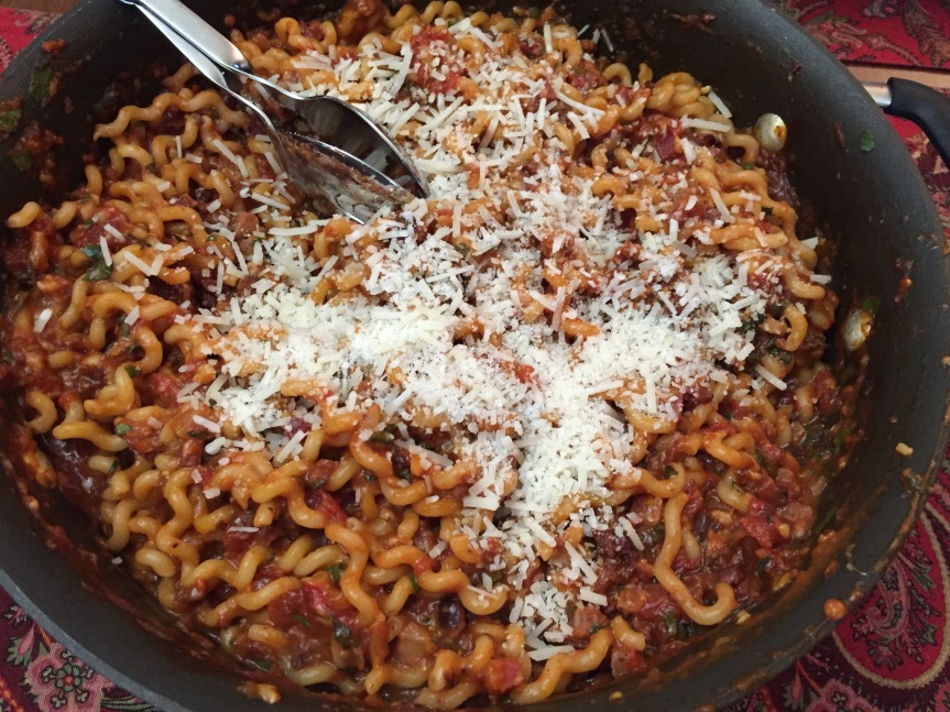 Fusilli with Fresh Tomato and Olive Sauce